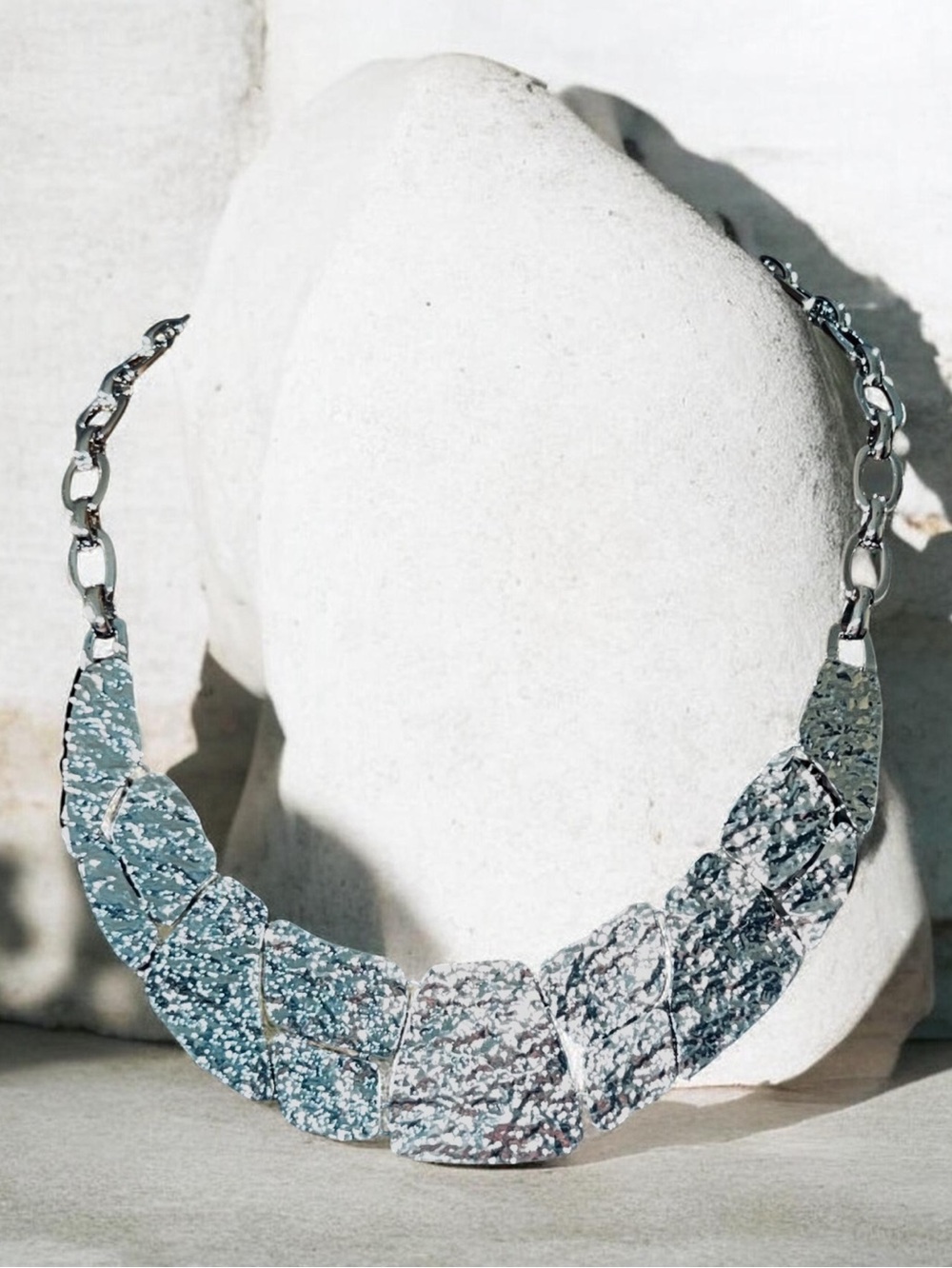 Hammered Silver-Tone Statement Collar Necklace